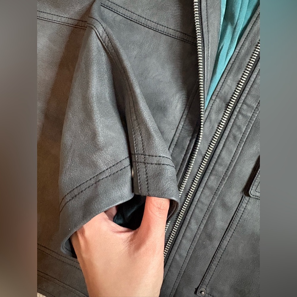 Free People Blair Vegan Leather Jacket Charcoal Oversized Large - Picture 10 of 16